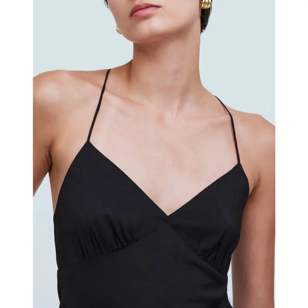 Madewell Layton Slip Midi Dress Black 10 Silk Blend Minimalist Strappy Back Chic - Picture 10 of 11
